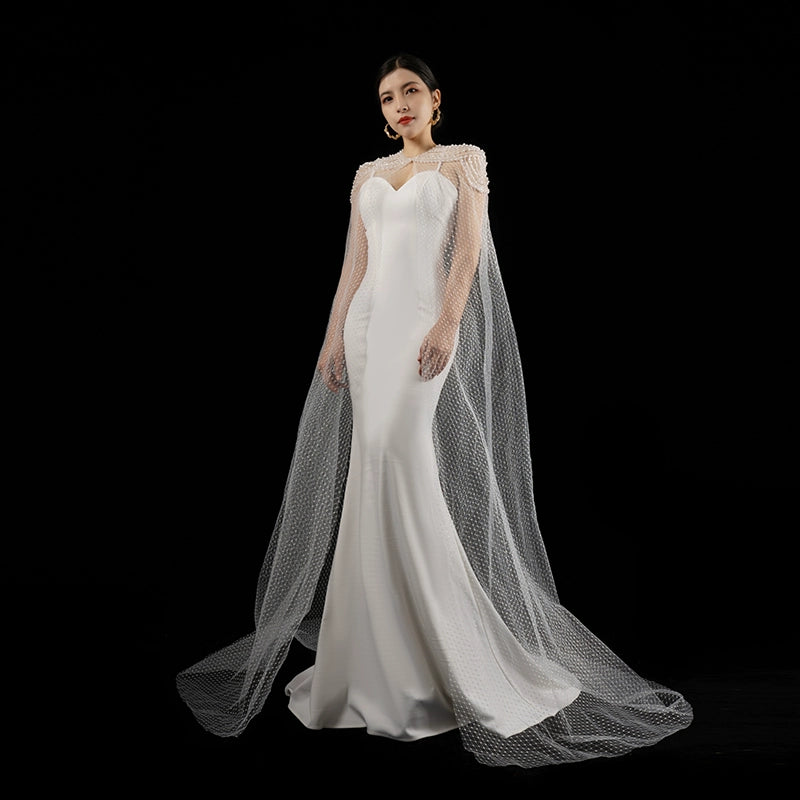 NOTES OF LOVE Handmade beaded suspender outer draped two-piece wedding dress - THRONE