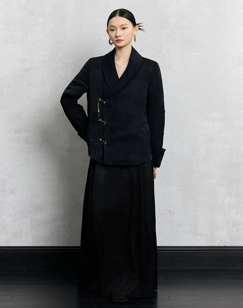 HECO Loose Butterfly Dark Grain Jacquard Thick Jacket - essie.