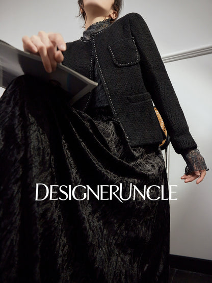 DGU "Chuji" black cropped jacket autumn small fragrance design high-end top -Alexandra.