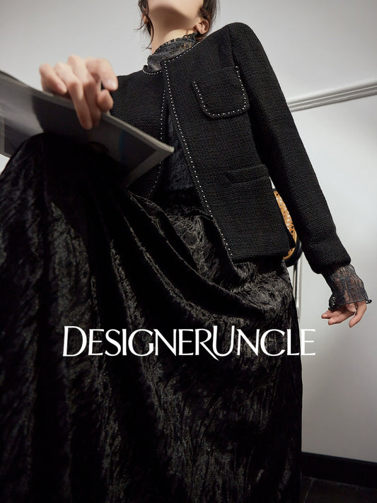 DGU "Chuji" black cropped jacket autumn small fragrance design high-end top -Alexandra.