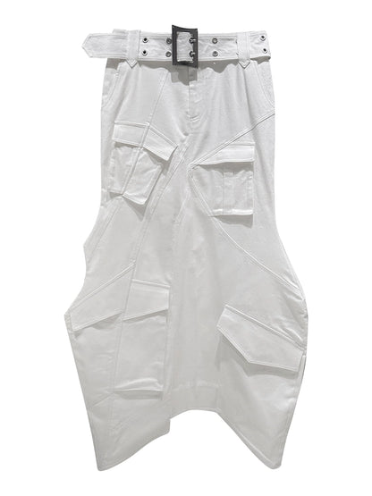 ANNAKIKI white geometric irregular split cargo skirt-MIKASA