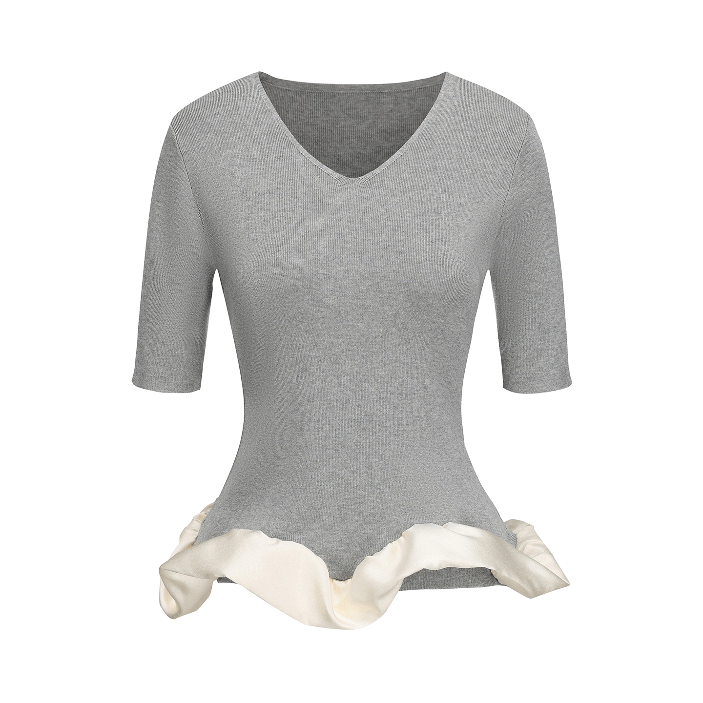 ATELIER MISS LU [Rotating Ballet] Hem Cloud Wrap Paneled V-Neck Knit Top - ZAIN.
