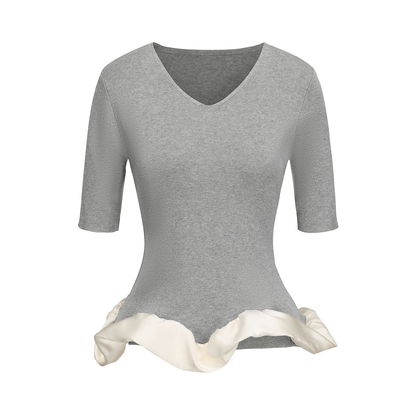 ATELIER MISS LU [Rotating Ballet] Hem Cloud Wrap Paneled V-Neck Knit Top - ZAIN.
