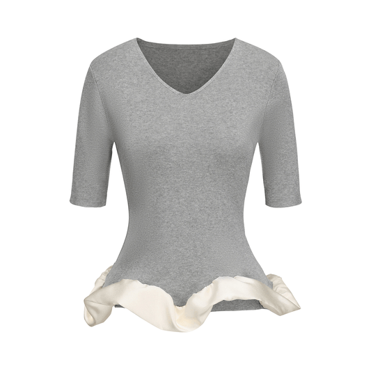 ATELIER MISS LU [Rotating Ballet] Hem Cloud Wrap Paneled V-Neck Knit Top - ZAIN.