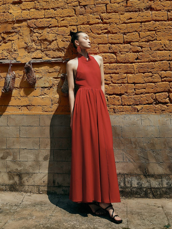 HECO Chinese Style Spell Receiving Waist Sleveless Dress - SIMMER.