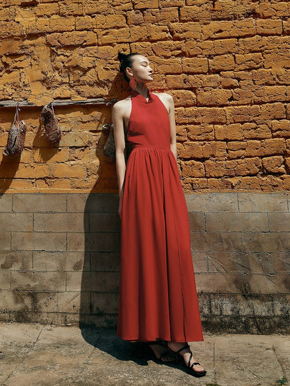 HECO Chinese Style Spell Receiving Waist Sleveless Dress - SIMMER.