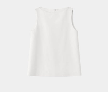 SuShe Luxury Style Texture Boat Collar Loose Silhouette Simple Sleeveless Top -LUCY