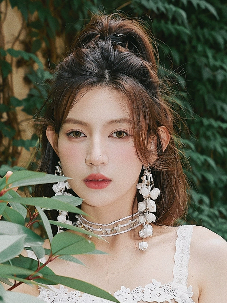 DOLLY Luxury Palace Style Flower Bud Tassel Chic Earrings-DALAL