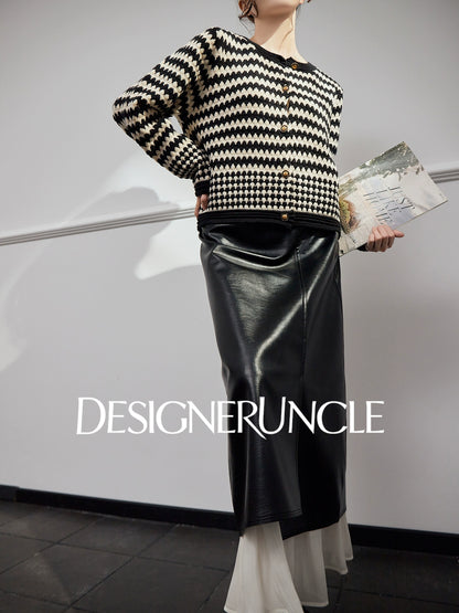 DGU "Twilight" black sweater women's new contrasting striped loose slimming knitted cardigan - MAINE.