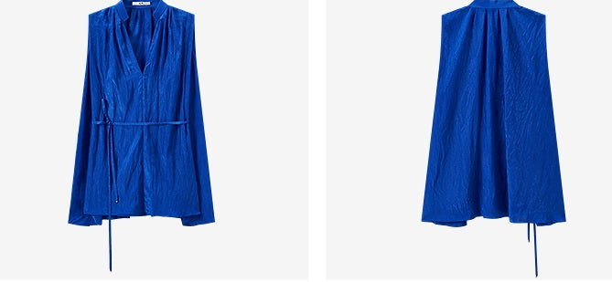 COMME MOI Women's Sleeveless V-Neck Draped Shirt blue Top - SAMUEL.