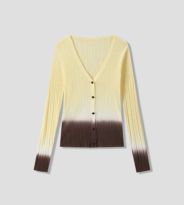 COMME MOI Lv Yan designer summer V-neck gradient pit strip knit cardigan - IAN.