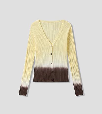 COMME MOI Lv Yan designer summer V-neck gradient pit strip knit cardigan - IAN.