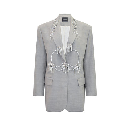 M essential Mackay designer skinny wool orchid crystal lamp tassel bead suit - TONY.