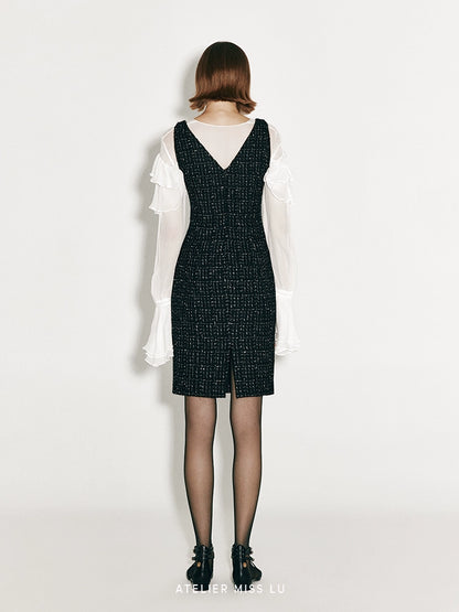 ATELIER MISS LU Vintage Metallic Buckle Tweed Dress - TOWER