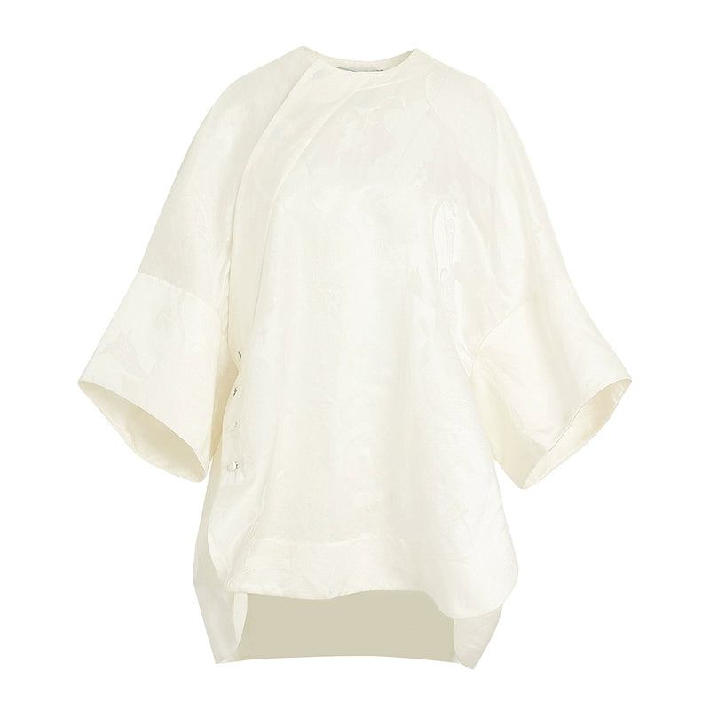 ZHUCHONGYUN white glossy finish loose short-sleeved top-ONIZUKA.