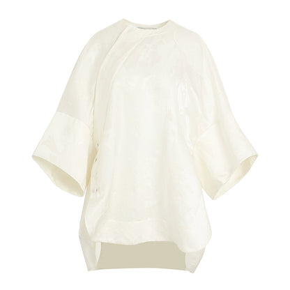 ZHUCHONGYUN white glossy finish loose short-sleeved top-ONIZUKA.