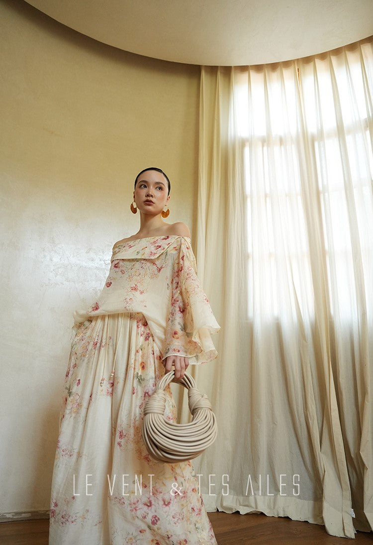 LE VENT&TES AILES Floral-print off shoulder top Skirt trousers set-RINA.