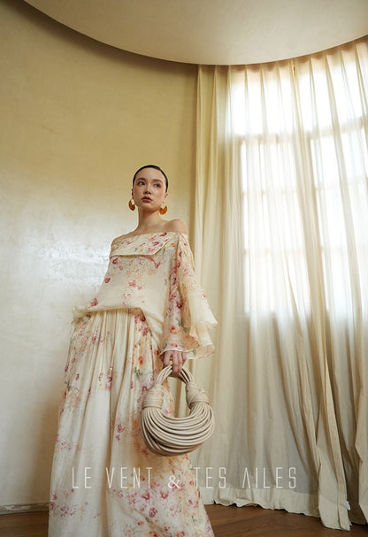 LE VENT&TES AILES Floral-print off shoulder top Skirt trousers set-RINA.