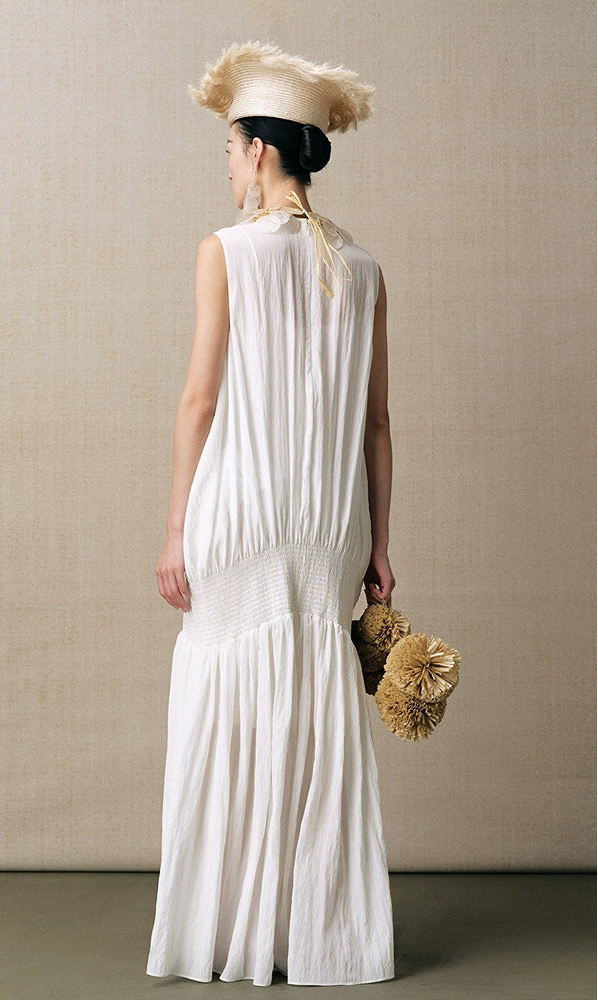 ZHUCHONGYUN white pearlescent pleated maxi dress-ROY.