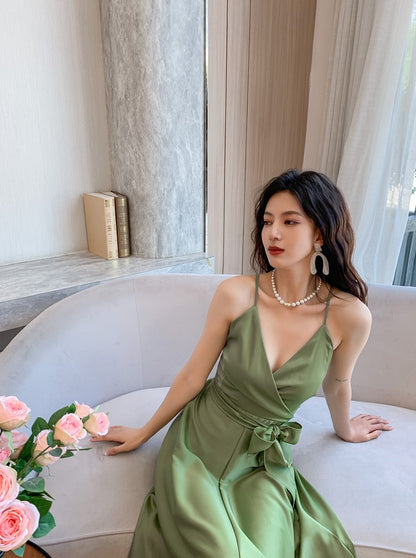 DOLLY Elegant French Style Satin V-Neck Sleeveless Backless Banquet Dress-XENA