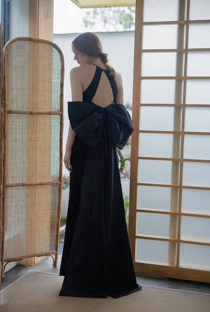 GOUDIN black simple slim evening dress-RENATA.