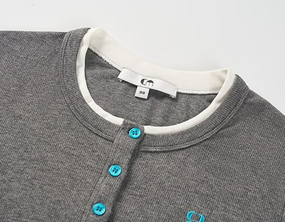 COMME MOI Lu Yan designer new women's clothing Henry collar color-blocked slim T-shirt- CHAOS.