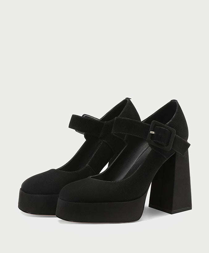 Pjjuu Platform High Block Heel black Mary Janes  - CLONE
