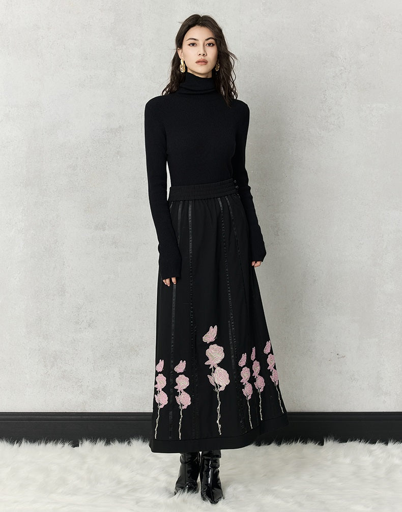 HECO high-density suit embroidered black A-line skirt women - beta.