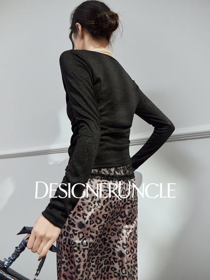 DGU |Black Sexy Lace Splicing Light Luxury Temperament Knitted Top - Brian.