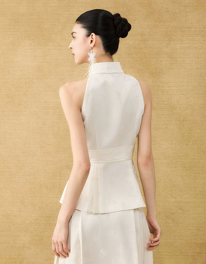 HECO Chinese stand-up collar pressed pleated vest top - SHADOW.