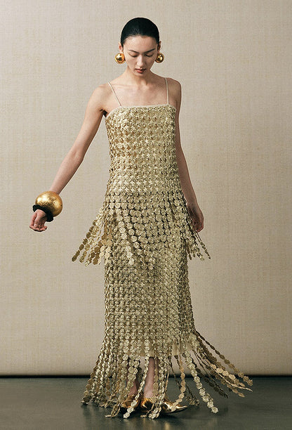 ZHUCHONGYUN gold plate embroidered tassel drape skirt-PICOLLO.