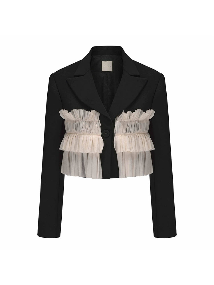 ATELIER MISS LU  multi-layered soft tulle patchwork short coat - PETER.