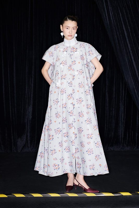 M essential Mackay designer Jinghe Printing floral nail bead puff sleeve dress - HAPPY.