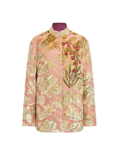 M essential Mackay designer embroidered lily of the valley quilted coat skirt set - nine.