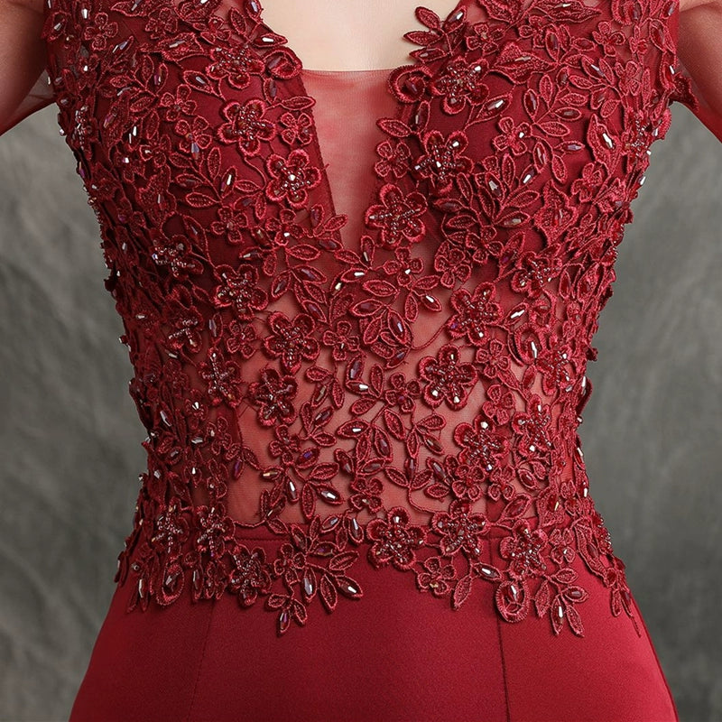 DOLLY Elegant Deep V-Neck Long Sleeve High Waist Long Embroidery Dress-KATYA