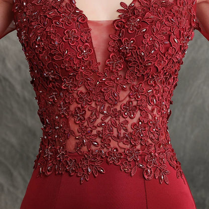 DOLLY Elegant Deep V-Neck Long Sleeve High Waist Long Embroidery Dress-KATYA