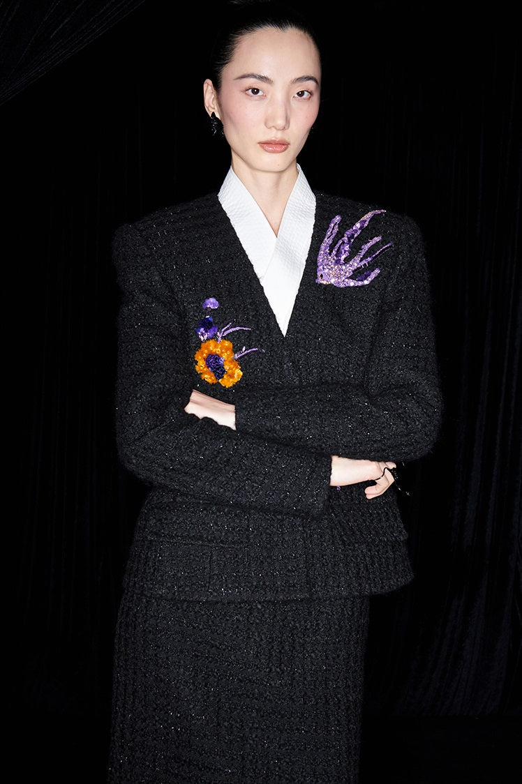 M essential Ma Kai designer Zhu Mo coarse weaving velvet flower nail beads suit - LIND.