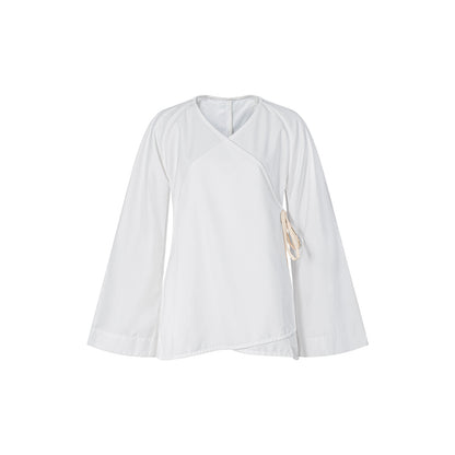 TUYUE V-neck slim flared sleeve lace-up wrap top - BELLA.