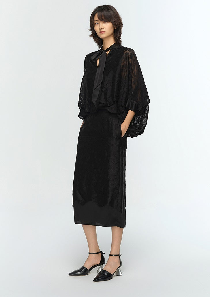 COMME MOI women's V-neck silk embroidered blouse top - TAMAR.