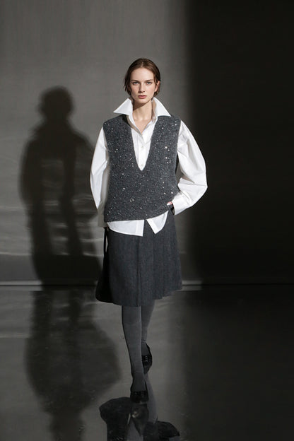 PIAOIN vintage woolen pleated premium skirt-LUCY