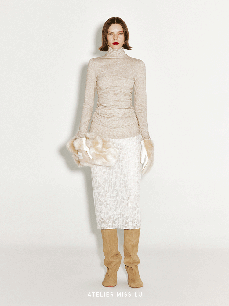 ATELIER MISS LU Fall/Winter Sheep Wool Texture Slightly Sheer Skirt - NIXIE.