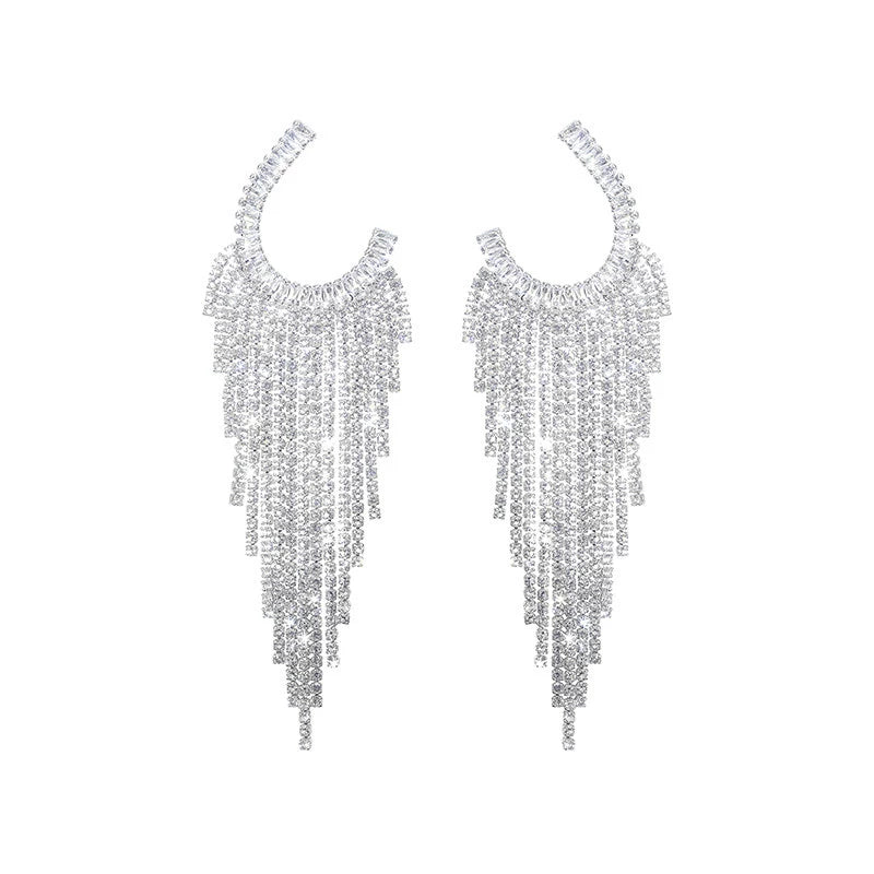 Wardrobes by Chen Luxury Light Crystal Diamond Tassel Earrings-Dudu