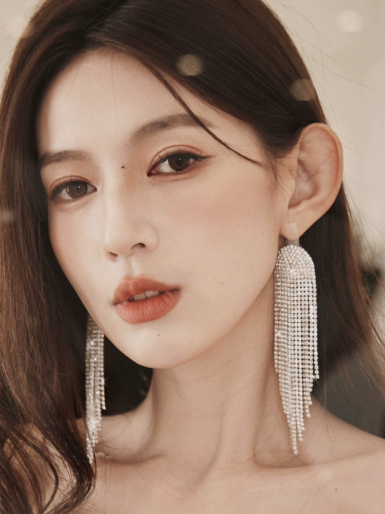 DOLLY Luxury Diamond Rhinestone Stud Chic Tassel Earrings-BABARA