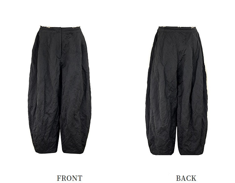 ZHUCHONGYUN black pleated woven strip loose cocoon pants--DANTE.