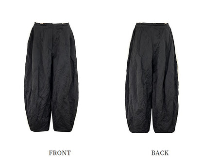 ZHUCHONGYUN black pleated woven strip loose cocoon pants--DANTE.