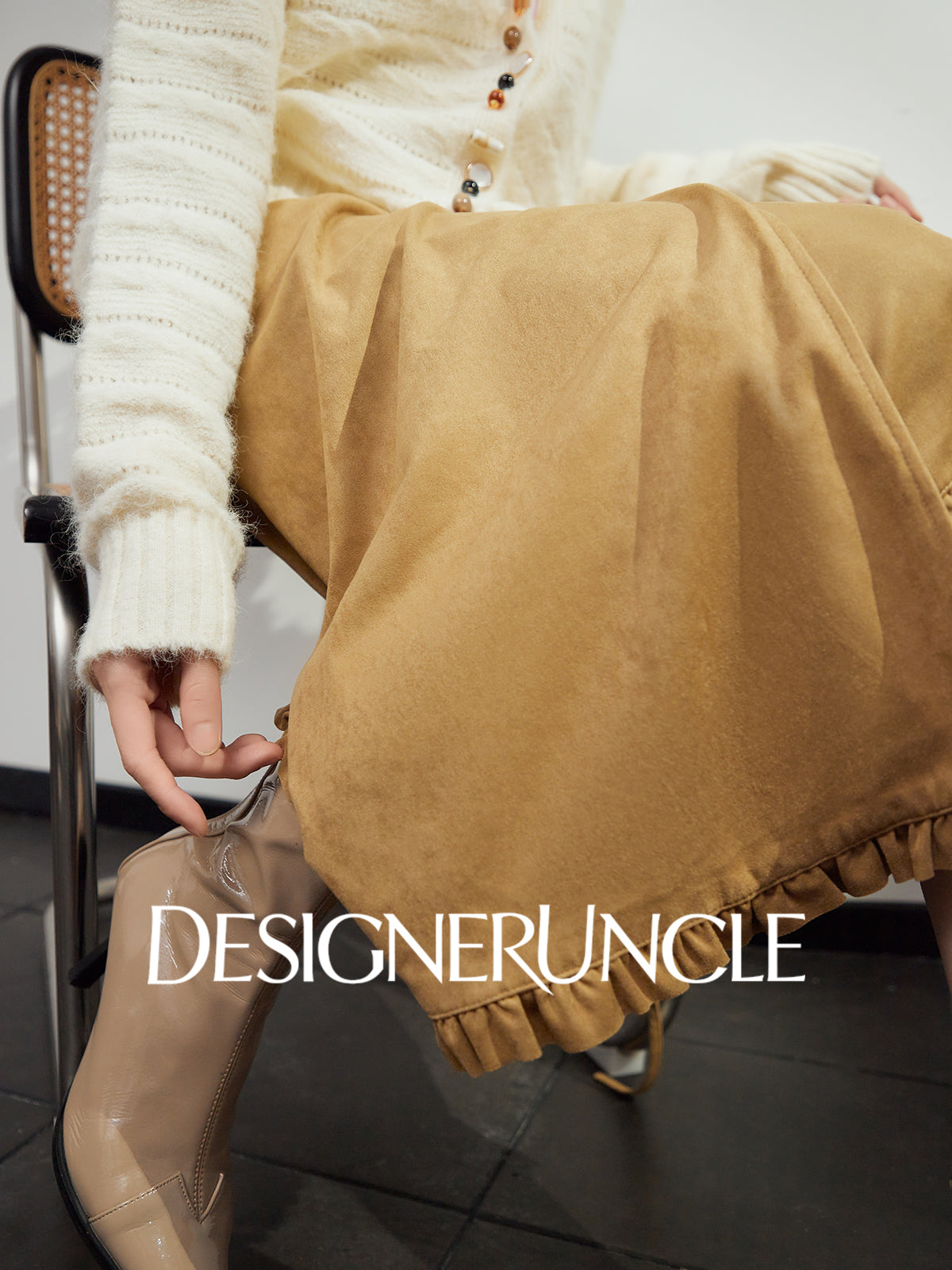 DGU "Golden Diamond" khaki high-waisted slimming commuting high-end skirt - Stephania.