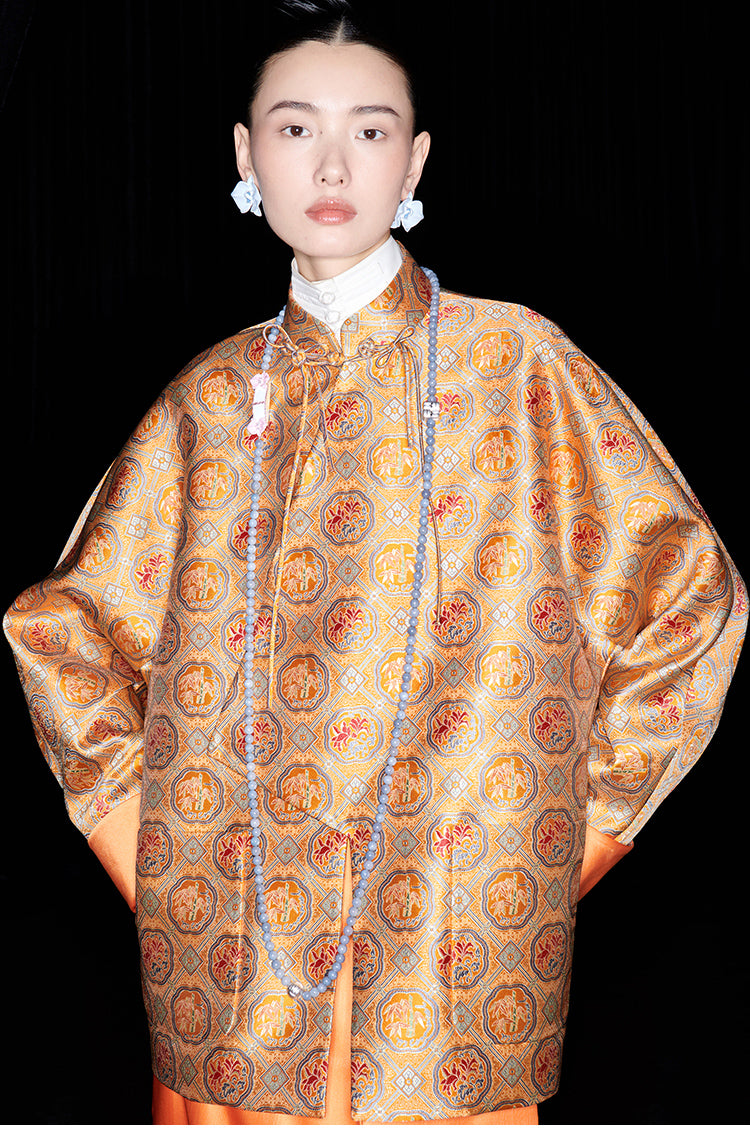 M essential Mackay designer halo stand-up collar jacket orange skirt suit  - Guaida.