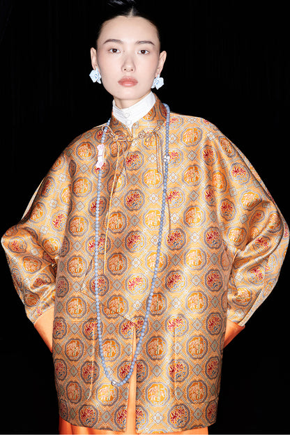 M essential Mackay designer halo stand-up collar jacket orange skirt suit  - Guaida.