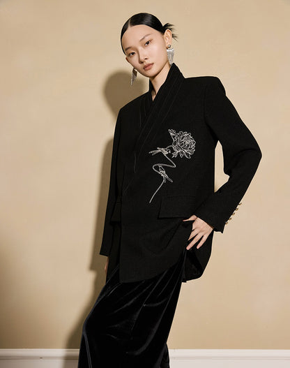 HECO Acetate Woven Embroidery V-Neck Blazer Women's Spring- LET.