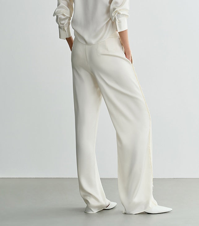 COMME MOI Lu Yan designer's new texture splicing satin straight-leg pants  -FAITH.